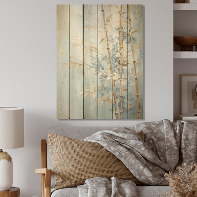 Or et bambou bleu - Art mural en bois de bambou sur bois de pin naturel