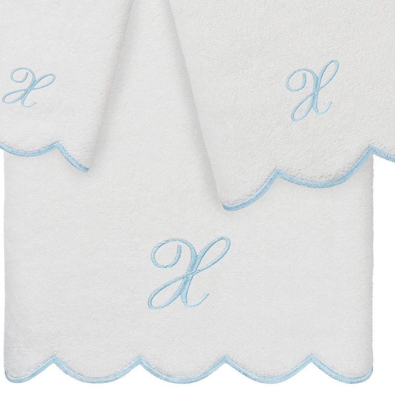  Ensemble de serviettes personnalisées 100% coton ADORNIA, X, Blanc / Bleu, Ensemble 3 serviettes de bain