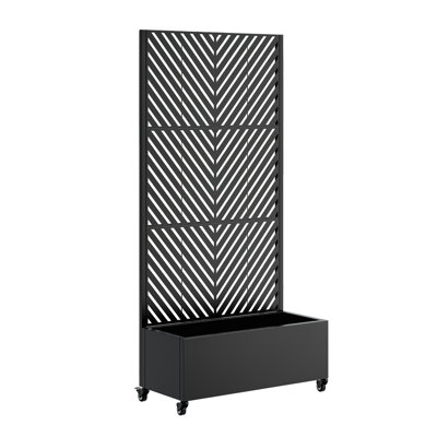 Boîte à fleurs en métal avec treillis, lit de jardin surélevé en métal avec treillis 73 po x 35 po x 16 po, boîte à fleurs en métal avec trous de drainage et roues verrouillables et écran d'intimité pour plantes grimpantes, légumes, vignes