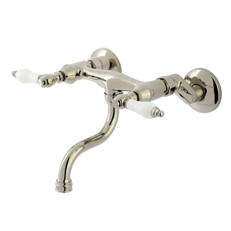 Kingston Brass Kingston Two-Handle 2-Hole Wall Mount Bathroom Faucet, Polished Nickel