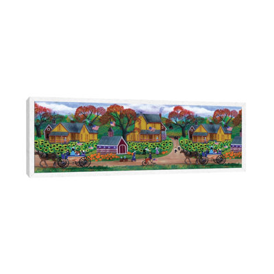 American Primitive Sunflower Pumpkin Farm Border by Cheryl Bartley - Panoramic Painting on Canvas