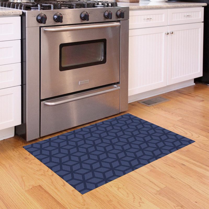 Un-Rug Cubics Rube Low Profile Kitchen Mat by Matterly, Blue, Rectangle 2' x 3'