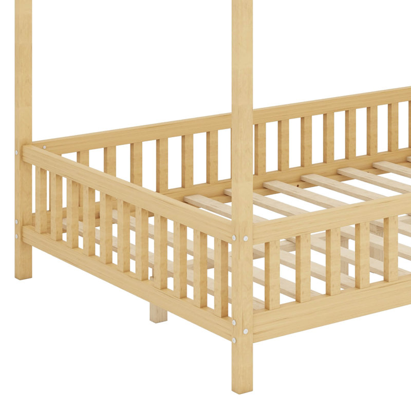 Lit sur pied pour enfant avec auvent Montessori, Lit double, Naturel