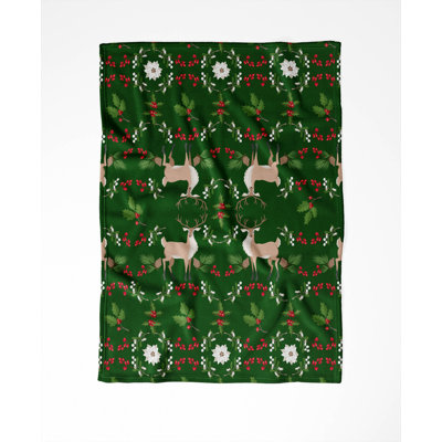 Botanical Deer Holiday Velveteen Throw