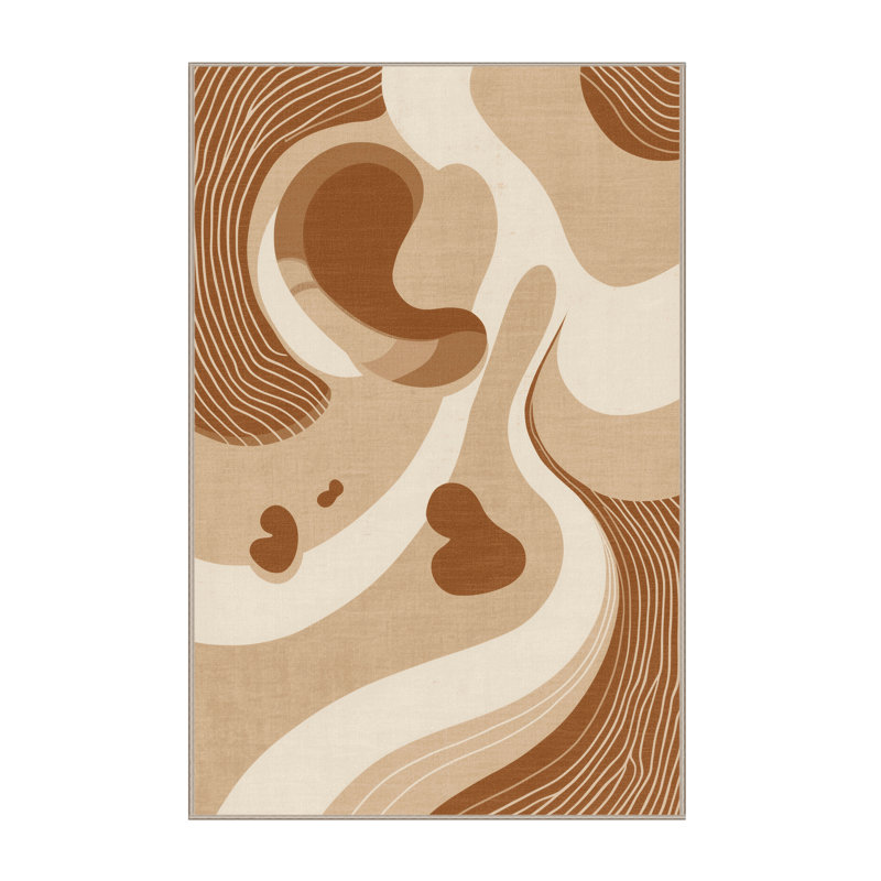 Soft Plush Earls Eclectic Abstract Area Rug in Brown – Beige Binding, 7x9