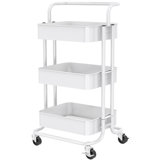 3-Tier Metal Rolling Utility Cart with Handle and Lockable Wheels, Anti-tipping Storage Organizer