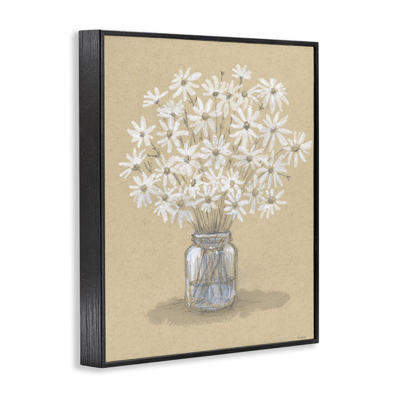 Dessin de marguerites, giclée encadrée, conception de Patti Bishop, H 14 po x l 11 po, Giclée encadrée noir minuit