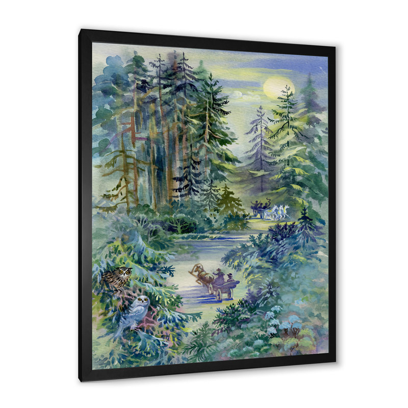 Forêt grunge la nuit - Peinture, Cadre photo noir, H 20 po x l 12 po x P 1 po