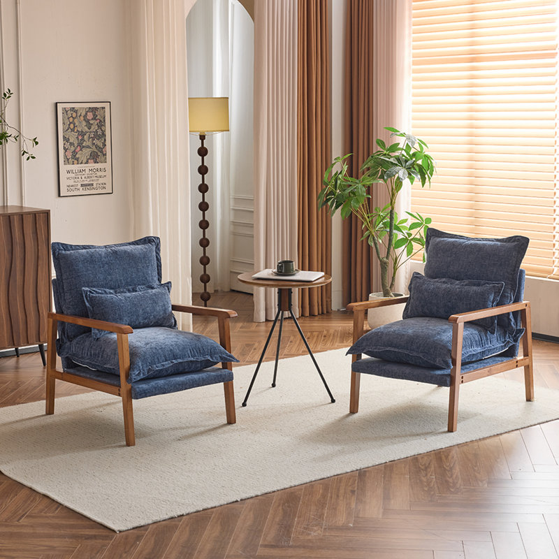 2Pcs Chenille Accent Chair Armchair With Pillow, Blue