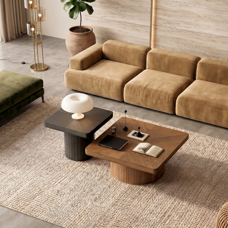 Ensemble de tables basses gigognes Modern Wood, Black;Dark Walnut