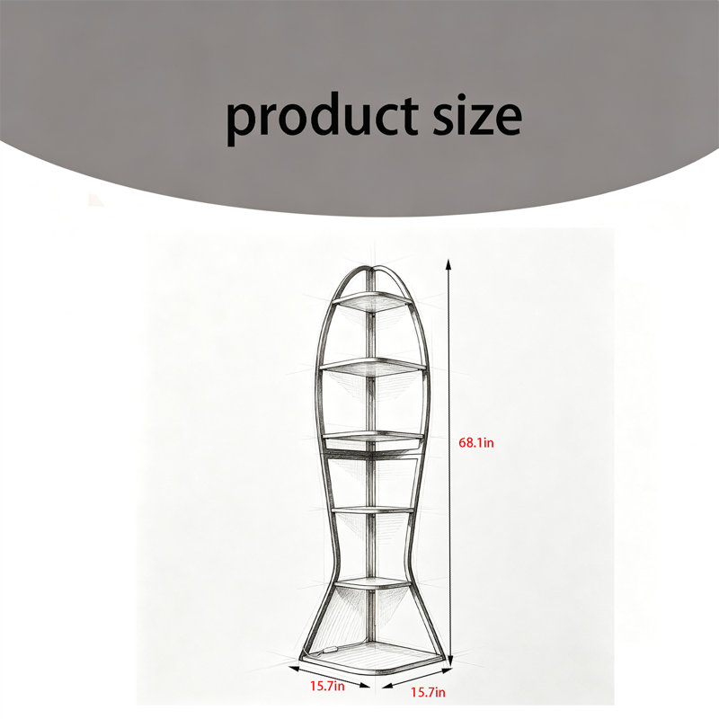 6-Tier Corner Shelf with LED Lights – Fish-Shaped Display Stand for Living Room & Bedroom, Brown