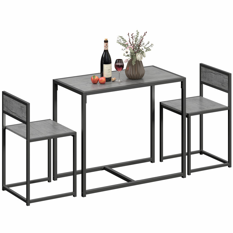 Helotes 2 - Person Dining Set, Charcoal Grey Wood-Effect, Charcoal Grey Wood-Effect