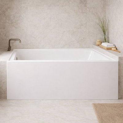 Condris Oasis 60" x 32" Acrylic Alcove Soaking Bathtub – Left/Right Drain Optional, Anti-Slip, White