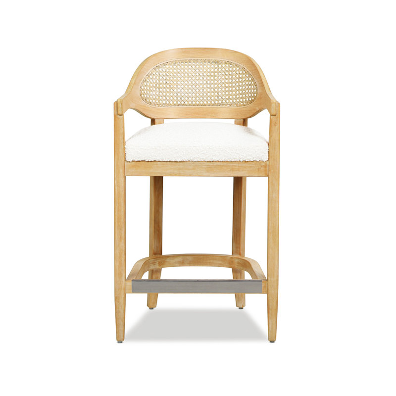 Tabouret de comptoir de style moderne Mid-Century Americana, Naturel, Bouclé blanc
