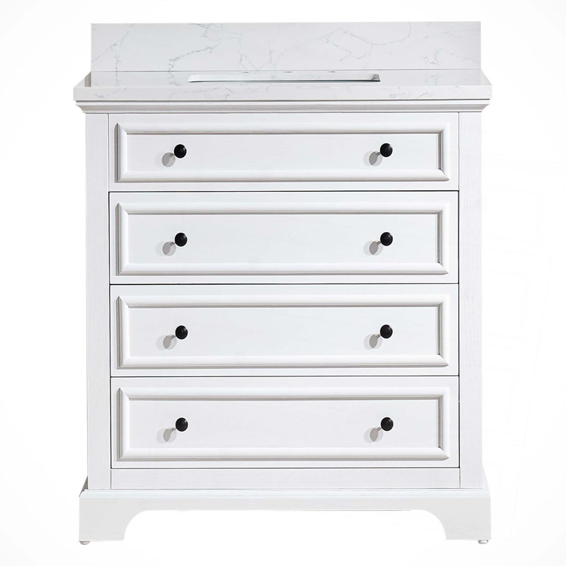 Meuble-lavabo simple autoportant de 36 po avec plateau en marbre entièrement assemblé