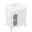 Meuble-lavabo de 61 cm (24 po) avec lavabo, deux tiroirs, une porte, étagère réglable, base en bois massif, verre, blanc, design moderne, finition peinte sous plan, forme rectangulaire, à poser.