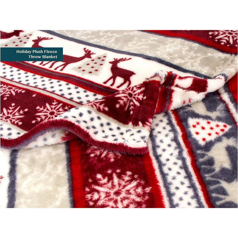 Holiday Reindeer Red and White Fleece Throw Blanket