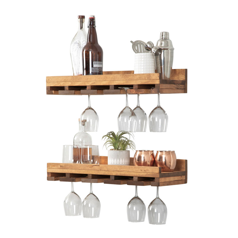 Bouley Solid Wood Wall Mounted Wine Glass Rack, Walnut, 4.25" H x 24" W x 10" D