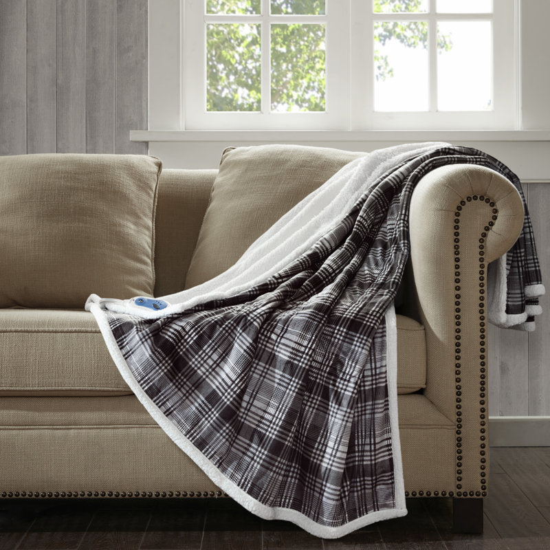 Woolrich Grey Oversized Mink to Berber Heated Throw