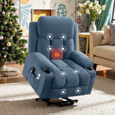 Power Lift Recliner Chair with Electric Heat, Vibration Massage Remote Control, USB Port and Storage Pockets