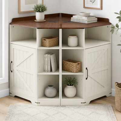 Armoire de coin, tablette de coin avec ports USB et prises de courant