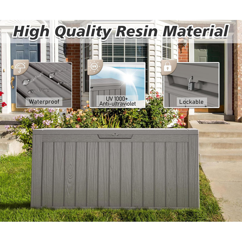 Gray Resin Lockable Deck Box with Wheels, 72 Gallon Capacity