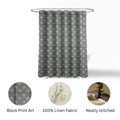 Rideau de bain en lin à imprimé éthique fabriqué en blocs | 100% lin |  Eco Decor, Dhruv, vert