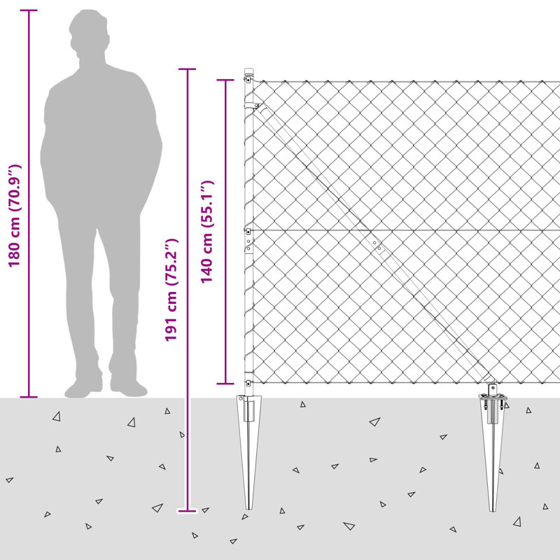 Galvanized Steel Fence Panels, Silver, 140cm H x 1000cm W
