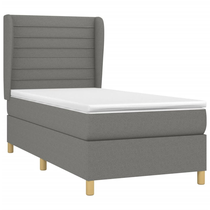 Lit à sommier tapissier avec matelas, Tissu, Simple TG, Gris foncé / chêne