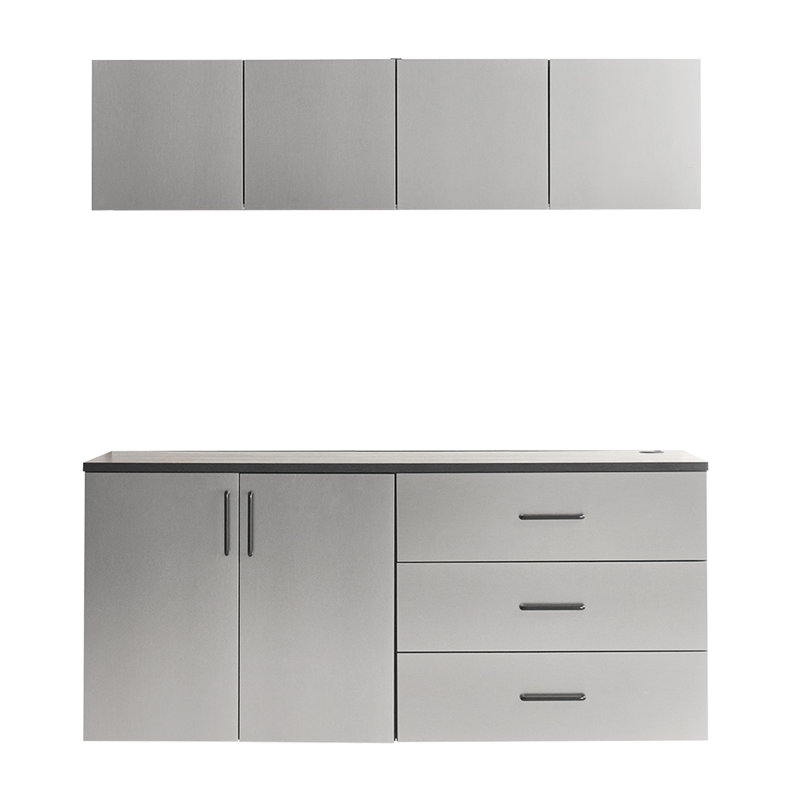 64 In. W X 79 H 20 D 5 Garage Cabinet C From Series With Distinctive Metallic Gray Finish, Drawers And Doors, Water Heat Property, 2X Thicker Edge Banding, E0-Grade Board, Shelf Equipment, Heavy-Duty