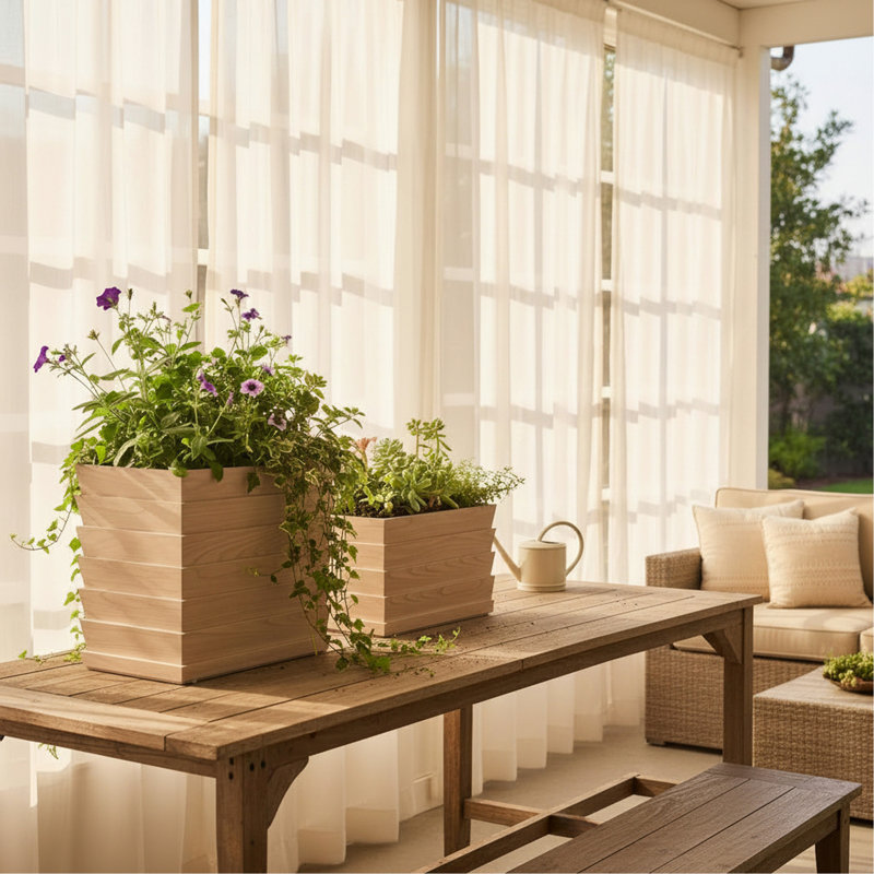 Jardinière rectangulaire en aluminium durable avec finition brun cendré et profondeur réglable pour un jardinage polyvalent