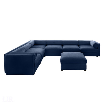 Grand canapé modulaire modulaire avec rangement, tissu chenille, dossier cylindrique et accoudoirs, 6 sièges, idéal pour le confort et le style dans les salons, modulaire
