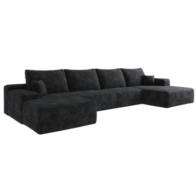 Canapé modulaire 107 po avec 1 repose-pieds Cloud, fauteuils rembourrés minimalistes modernes, canapé en U confortable pour le salon, canapé d'angle à assise profonde, aucun assemblage requis, noir (tissu en velours côtelé moelleux)