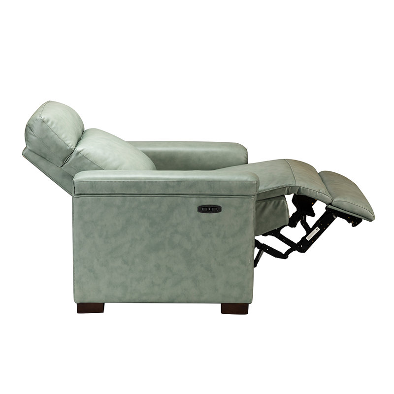 Adela 36.02'' W Genuine Leather Power Recliner with Solid Wood Legs, Gray  Genuine Leather