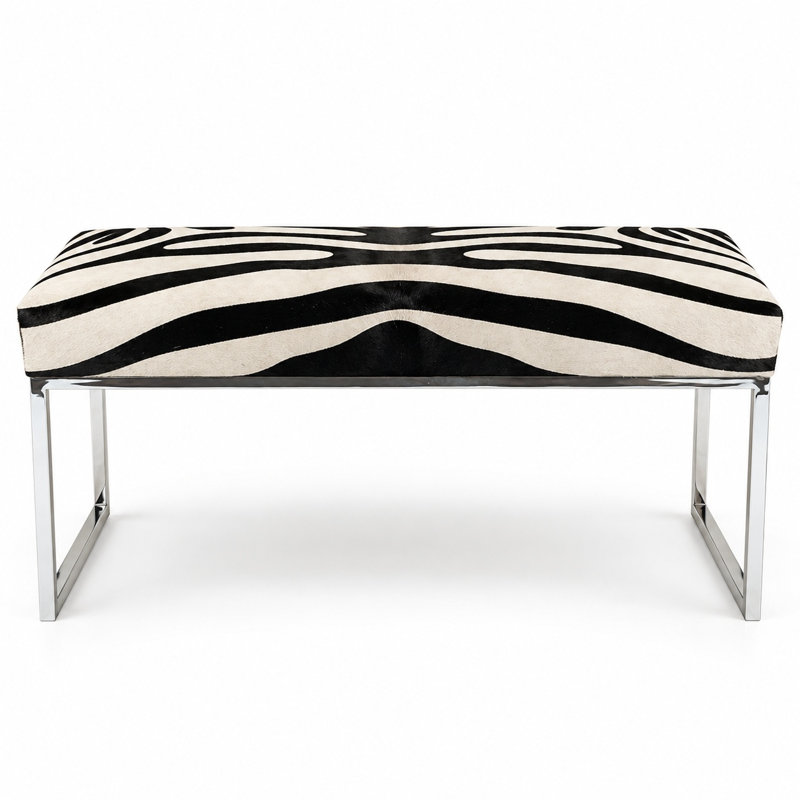Upholstered Cowhide Bench, 19" H x 60" W x 12" D