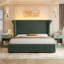 Ensemble de chambre à coucher moderne 3 pièces, lit à oreilles haut vert de 55 po avec éclairage intégré et tables de chevet à 1 tiroir-1976450300-1976450301