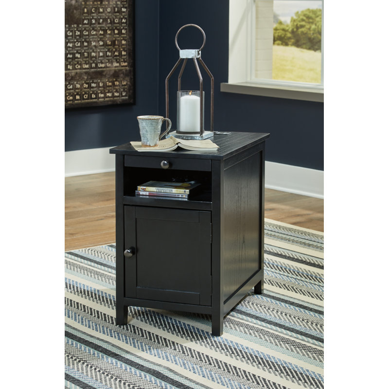 Dalson End Table and Built-In Outlets, Black