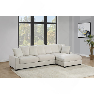 Chaise de salon en velours côtelé beige 1 pièce avec coussins et pieds en bois