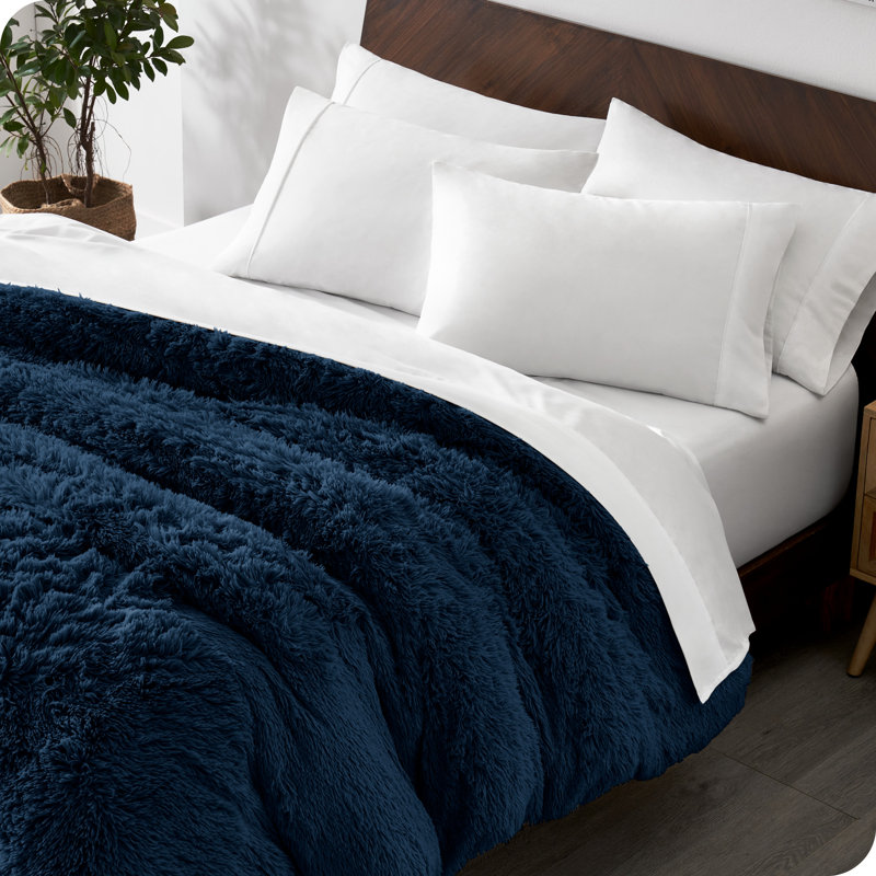 Dark Blue King/California King Shaggy Faux Fur Duvet Cover