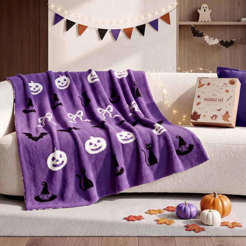 Jeté de lit Snuggle Sac Autumn Halloween, Rayures mauves