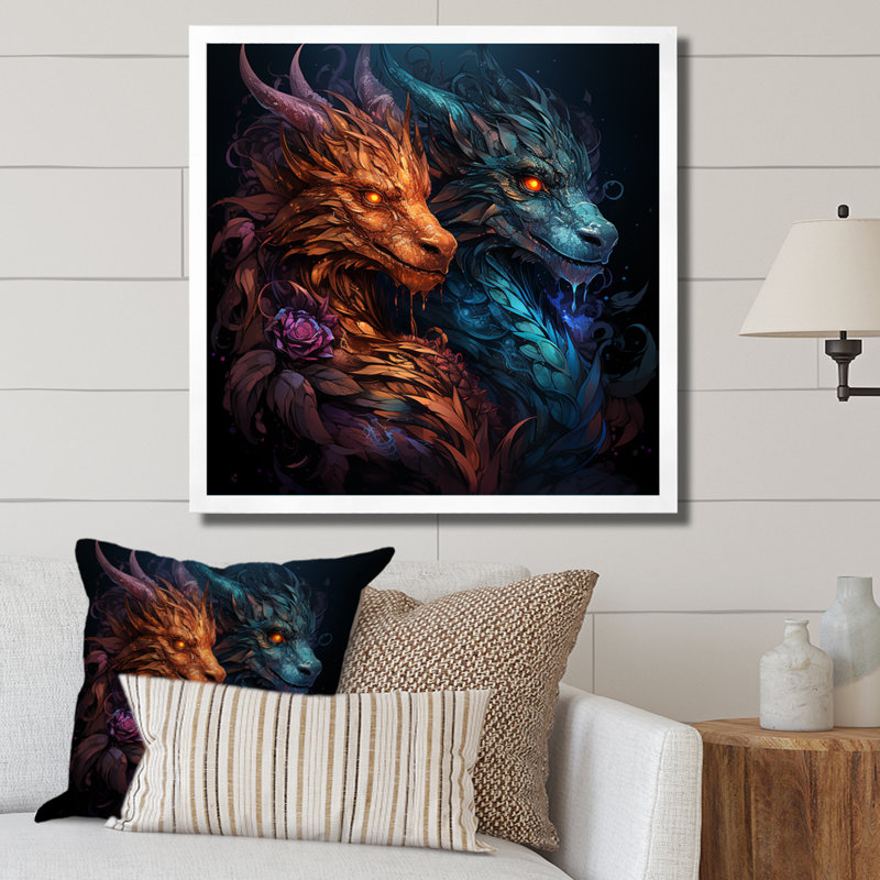 Fire Breathing Dragons Lair I - Dragons, art mural, Toile tendue, H 36 po x l 36 po x P 1,5 po