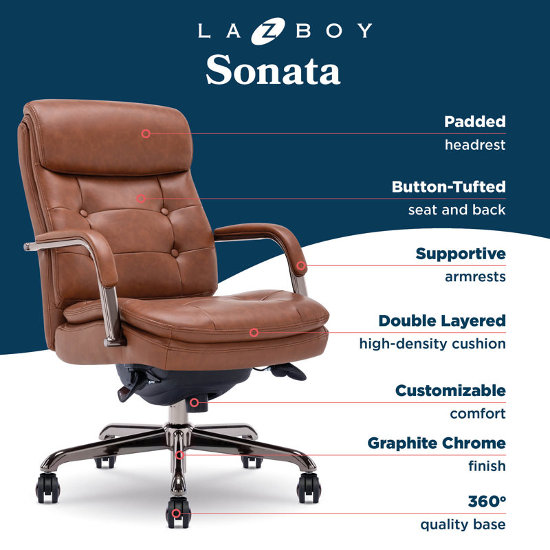 Sonata Leather Swivel Executive Office Chair, Cognac, Graphite