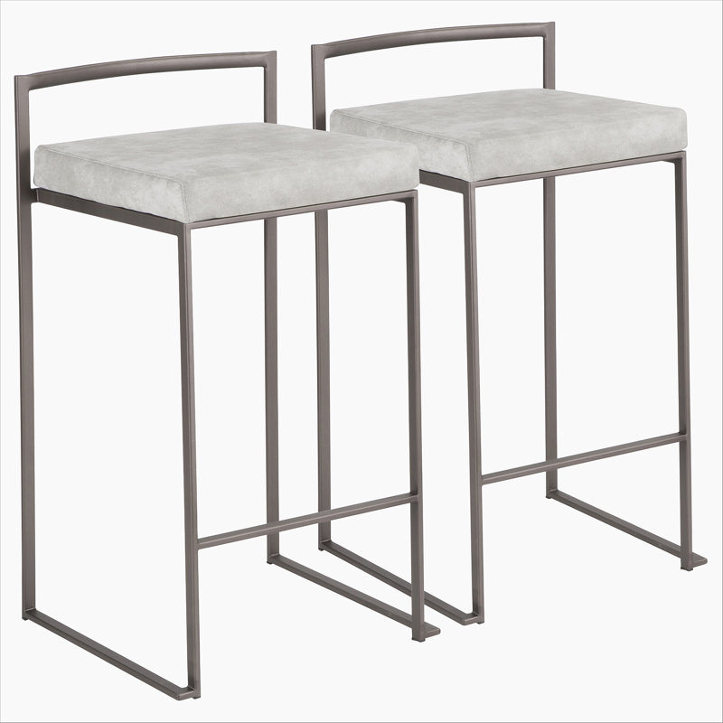 Tabouret de bar contemporain empilable en acier inoxydable avec coussin en tissu Cowboy par LumiSource - ensemble de 2, Noir