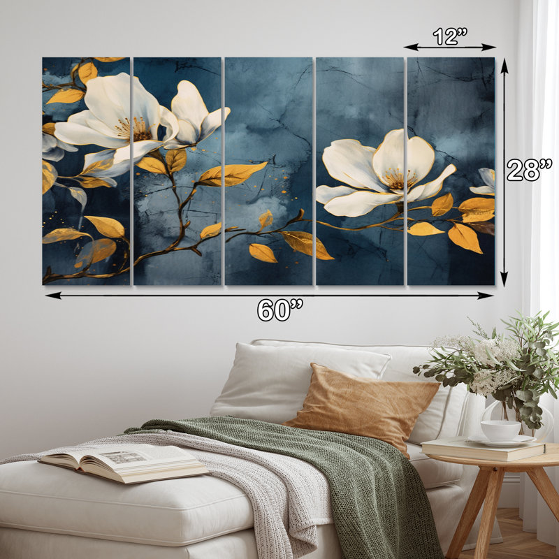 Ensemble de décorations murales en métal jaune et gris Magnolias Nature Elegance II