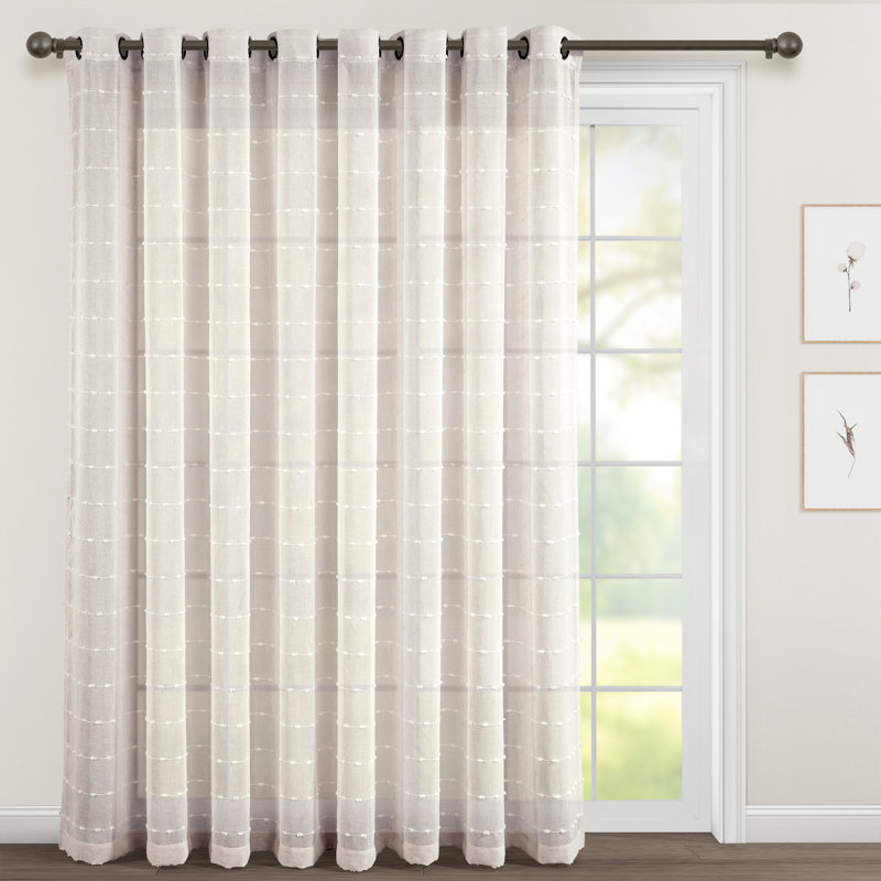 Beige Sheer Polyester Grommet Curtain Panel 115"W x 84"L