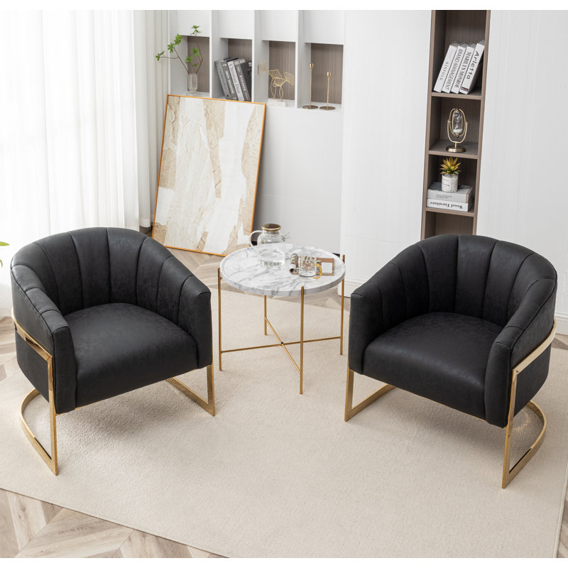 Fauteuil demi-tonneau rembourré l 30 po Romy, Similicuir noir