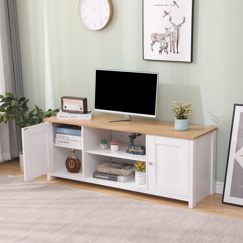 Dikomo Unfinished TV Stand for TVs up to 55", White/Oak