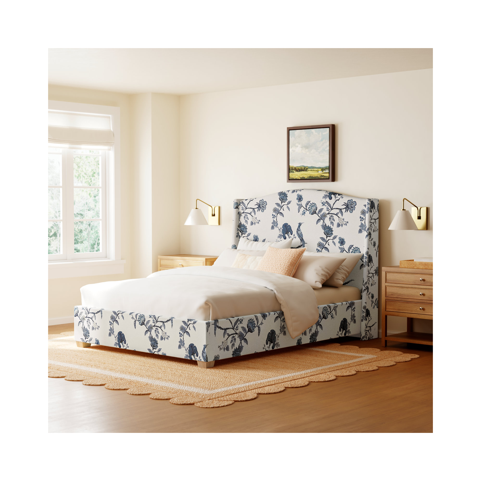 Allis Upholstered Wingback Bed, Queen, Shaana Indigo