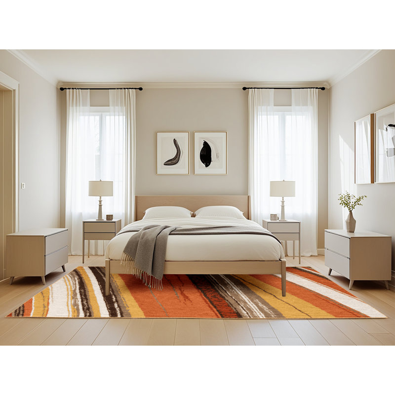 Machine Washable Space Brown Area Rug, Rectangle 5' x 8'