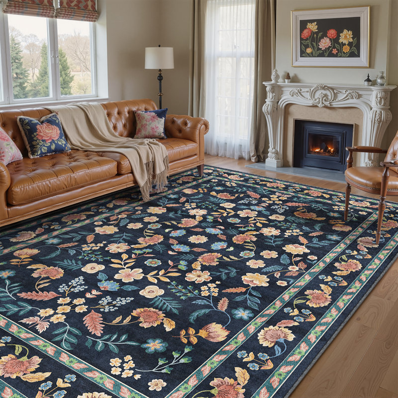 Tapis oriental cerise lavable à la machine avec envers antidérapant, Rectangle 9 pi x 12 pi